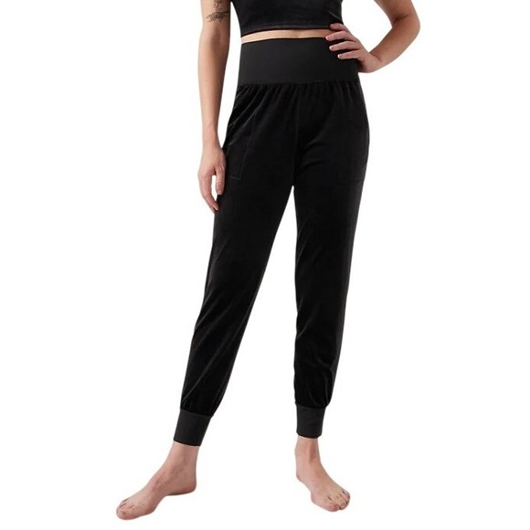 Athleta Pants - Athleta Salutation Velvet Jogger Black High Rise Velour Sweatpants Sz Large